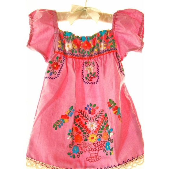 Mexican Baby Dress Embroidered Off Shoulder - Picture 5 of 5